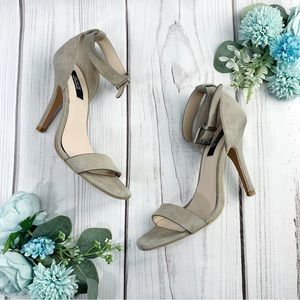 Saks Fifth Avenue Beige Ankle Strap Sandals Heels